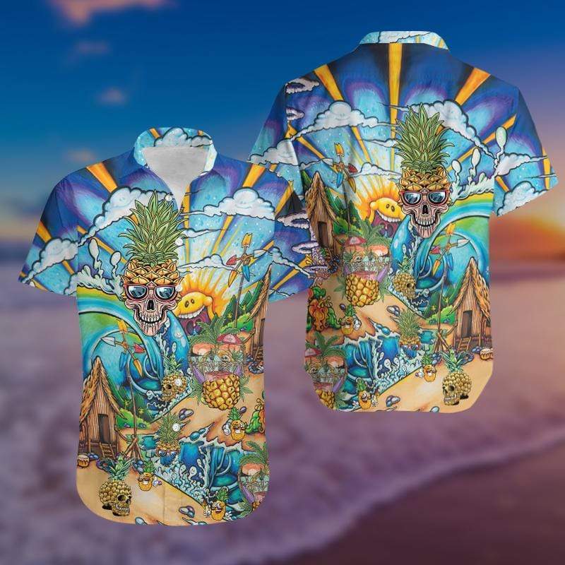 Pineapple Skull On The Beach Hawaiian Shirt Pre11861