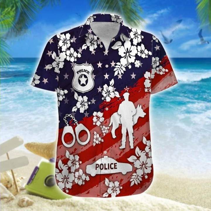 Police Navy And Red Hawaiian Shirt Pre10977