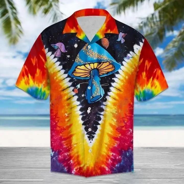 Psychedelic Art Magic Mushroom Trippy Hippie Tie Dye Hawaiian Shirt Pre11883