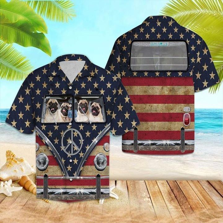 Pug Flag Hippie Bus Hawaiian Shirt Pre12412