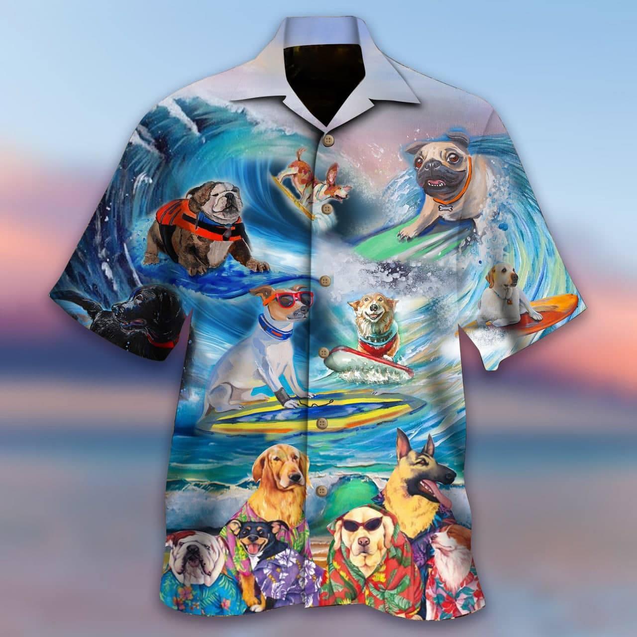 Puppies Surfing By The Beach Hawaiian Shirt Pre11631 Puppies Surfing By The Beach Hawaiian Shirt Pre11631