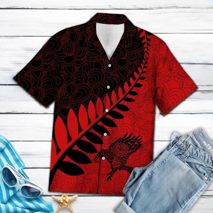 Raven Viking Leaf Red Black Pattern Hawaiian Shirt Pre11976 Raven Viking Leaf Red Black Pattern Hawaiian Shirt Pre11976