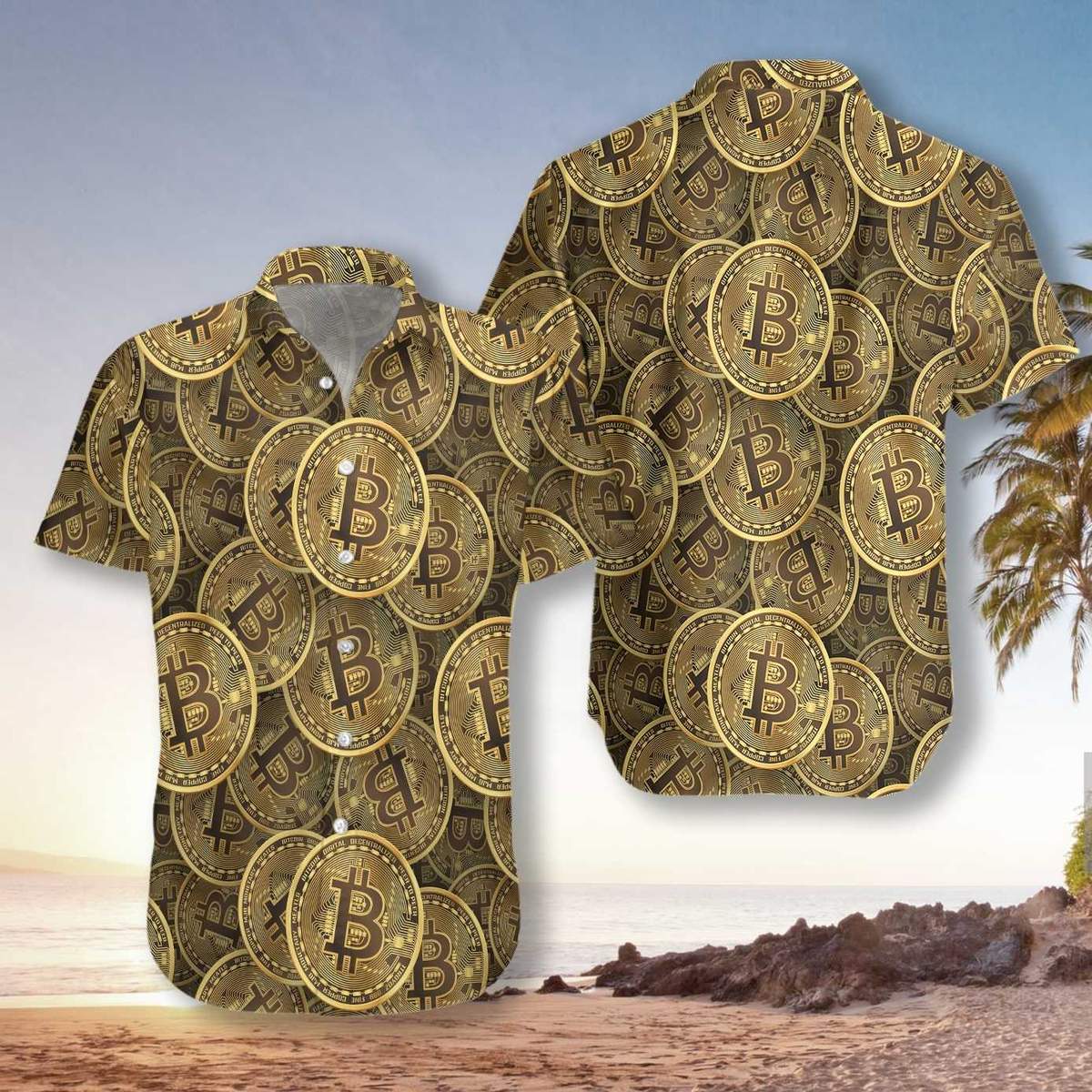 Realistic Seamless Bitcoin Unisex Hawaiian Shirt Pre12478 Realistic Seamless Bitcoin Unisex Hawaiian Shirt Pre12478