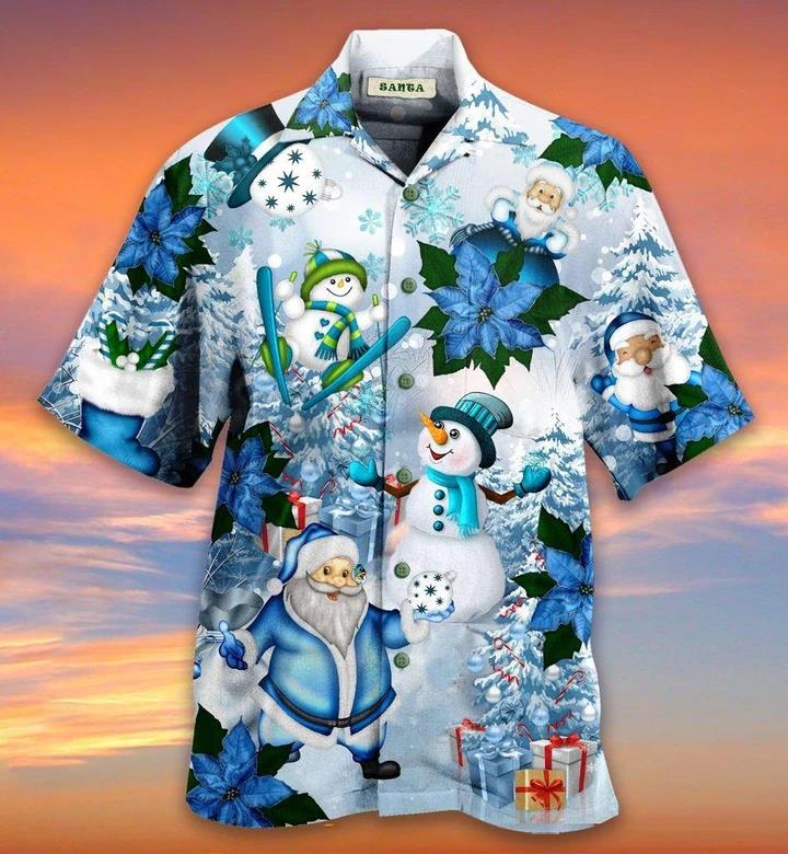 Santa Claus In Blue World Hawaiian Shirt Pre12444