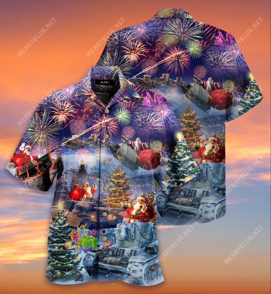Santa Claus Rides Tank To Come Christmas Hawaiian Shirt Pre12465