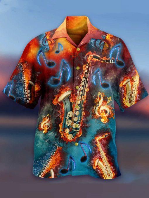 Saxophone Fire Flame Hawaiian Shirt Pre11811