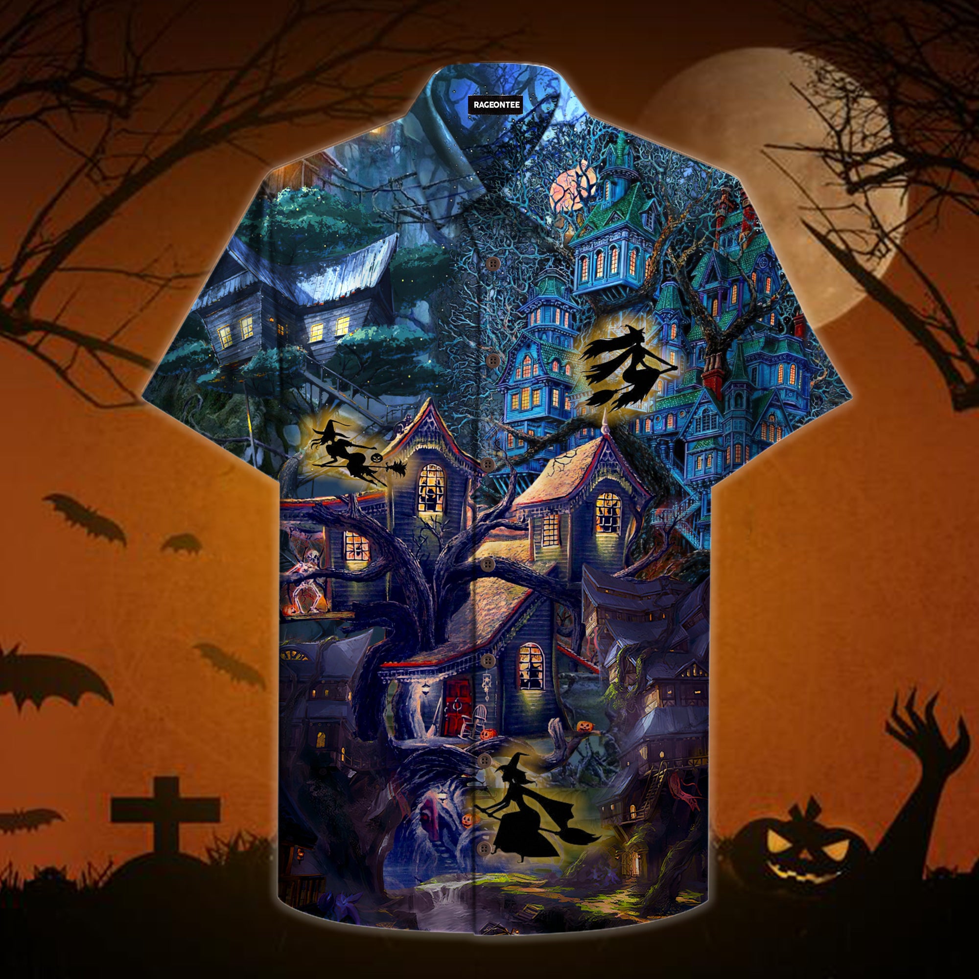 Scary Witch Tree House Hawaiian Shirt Pre11449