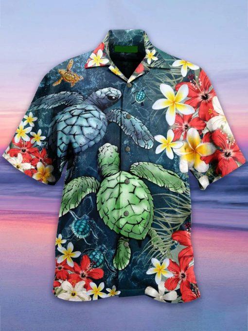Sea Turtle Flowers Hawaiian Shirt Pre11815