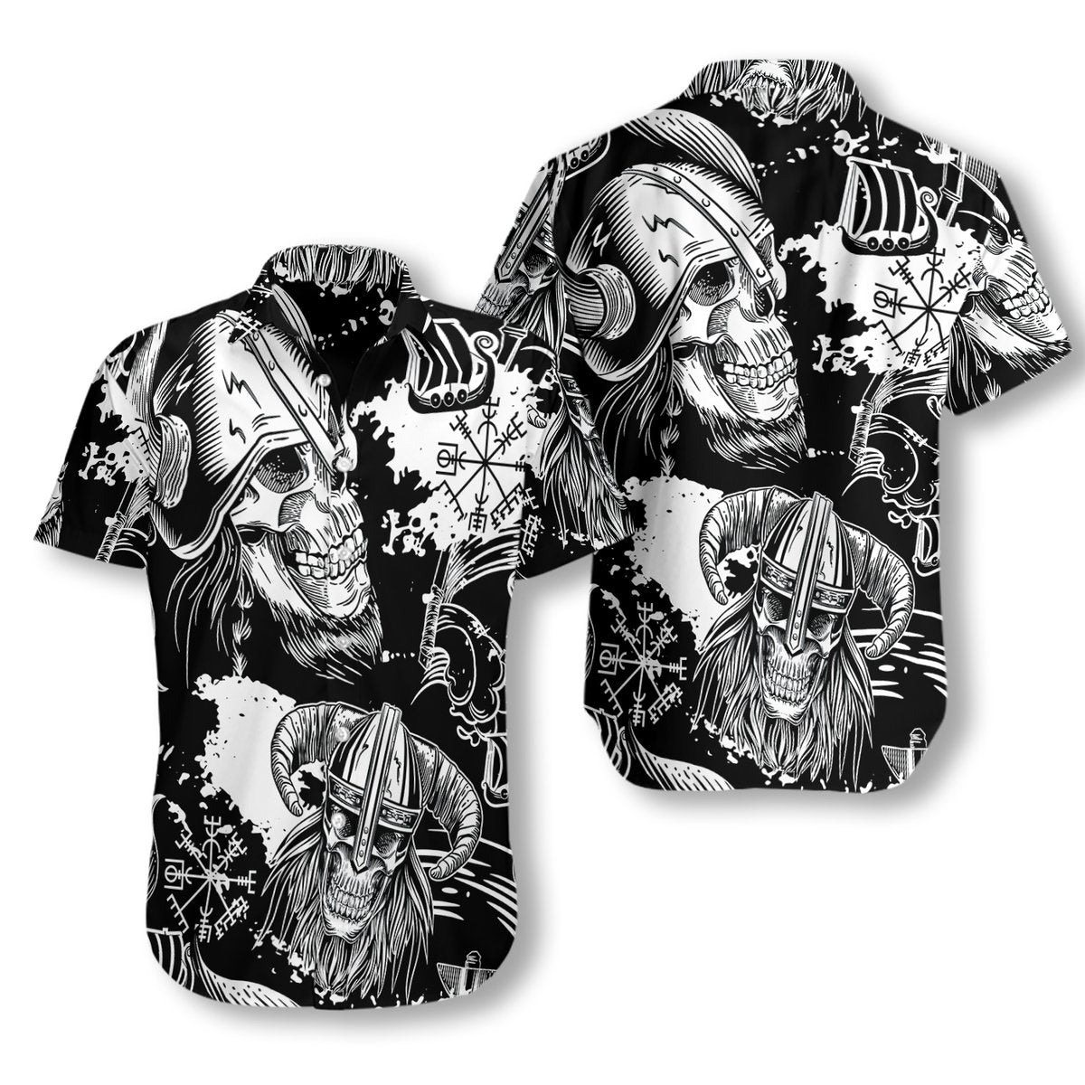 Seamless Pattern Skull In Viking Helmets Hawaiian Shirt Pre12404 Seamless Pattern Skull In Viking Helmets Hawaiian Shirt Pre12404