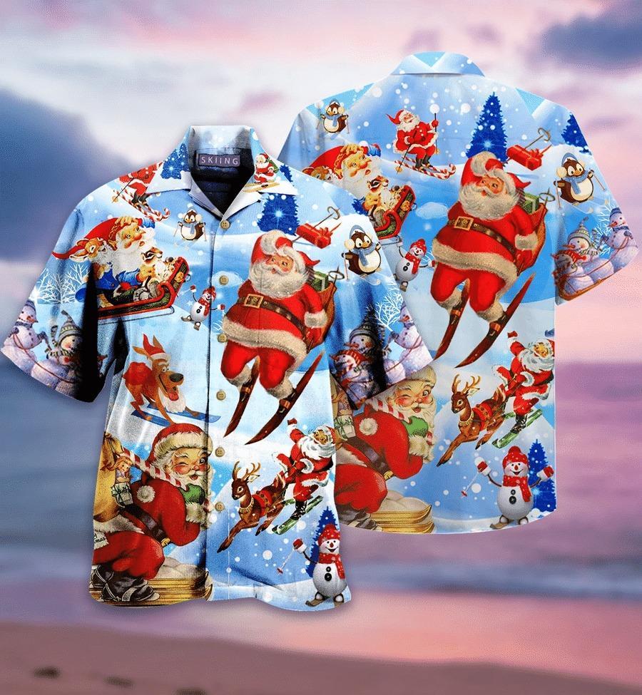 Skiing Santa Claus Hawaiian Shirt Pre11953 Skiing Santa Claus Hawaiian Shirt Pre11953