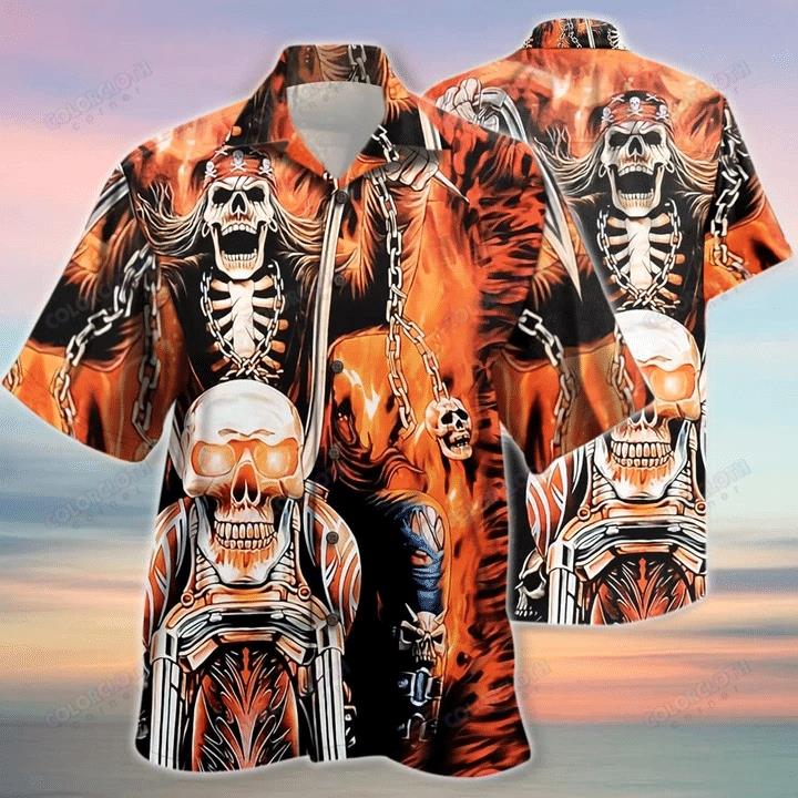 Skull Biker Motocycle Hawaiian Shirt Pre10800