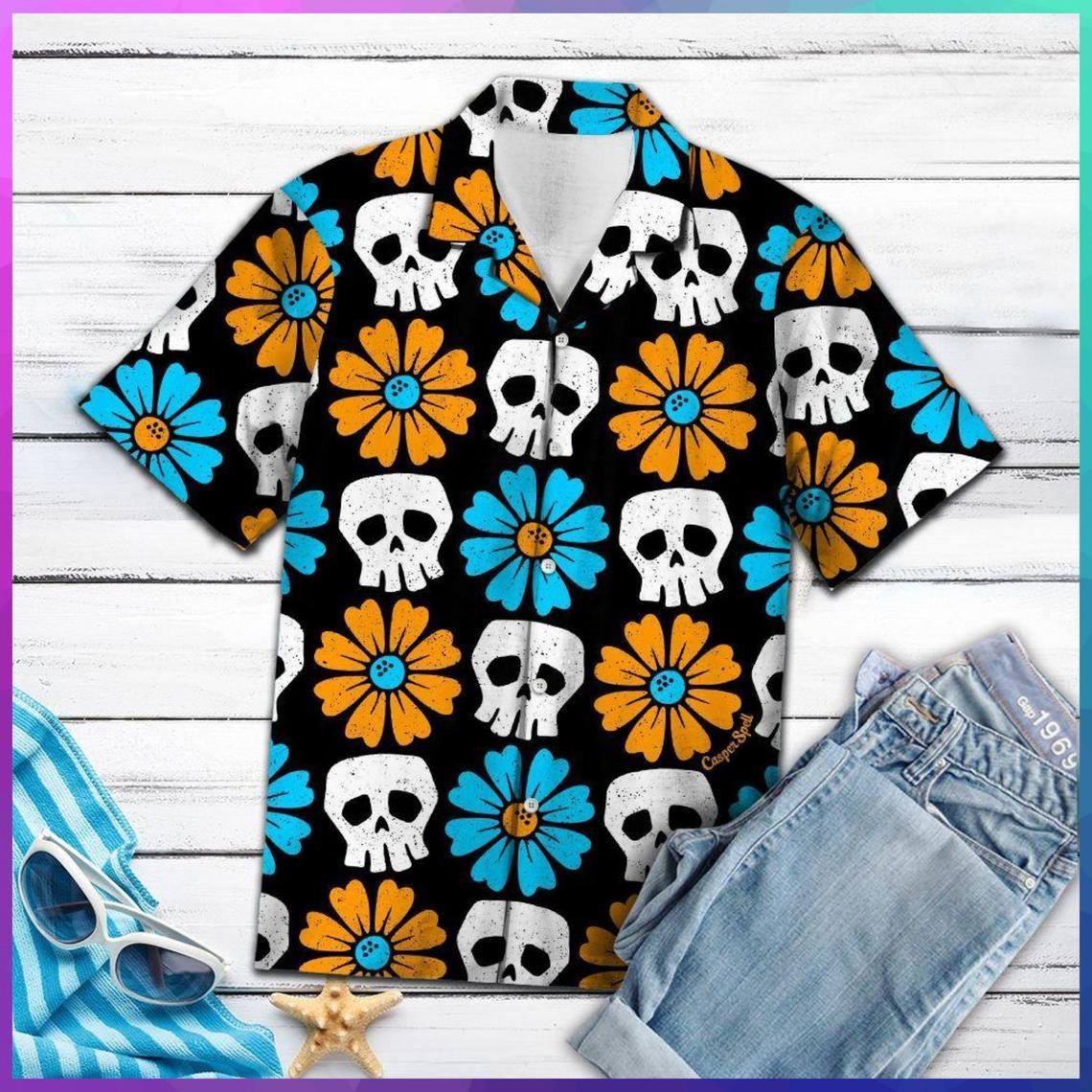 Skull Flower Hawaiian Shirt Pre10079