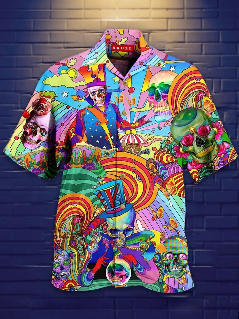 Skull Printed Casual Abstract Hippie Hawaiian Shirt Pre11882