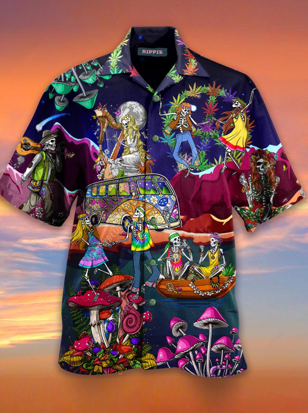 Skull Vintage Printed Casual Abstract Hippie Style Hawaiian Shirt Pre11877