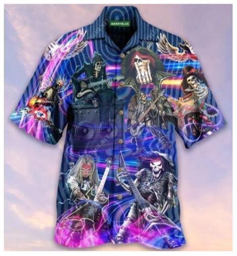 Skulls Play Guitar Rock On World Hawaiian Shirt Pre12279