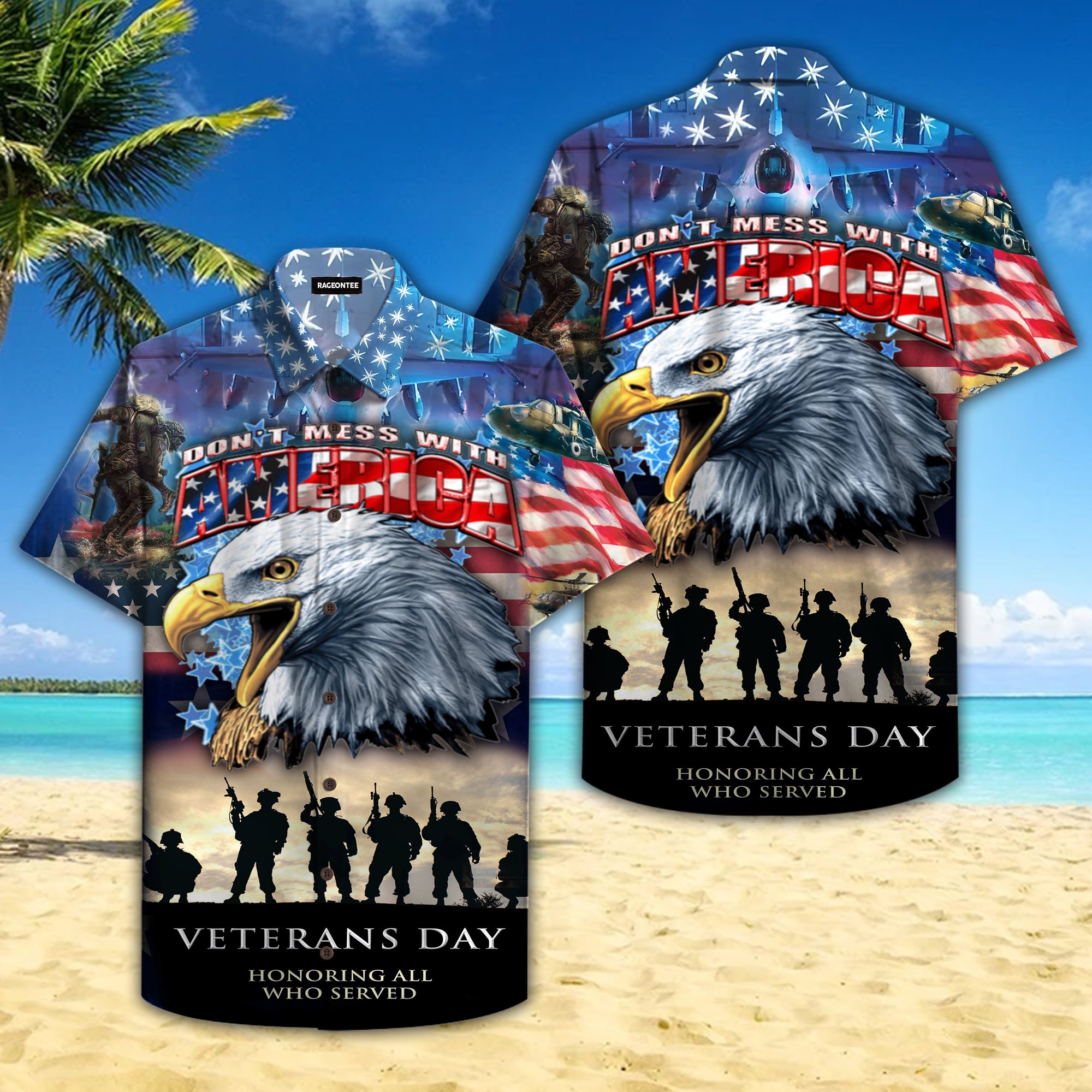 Soldier And Eagle American Hawaiian Shirt Pre10734
