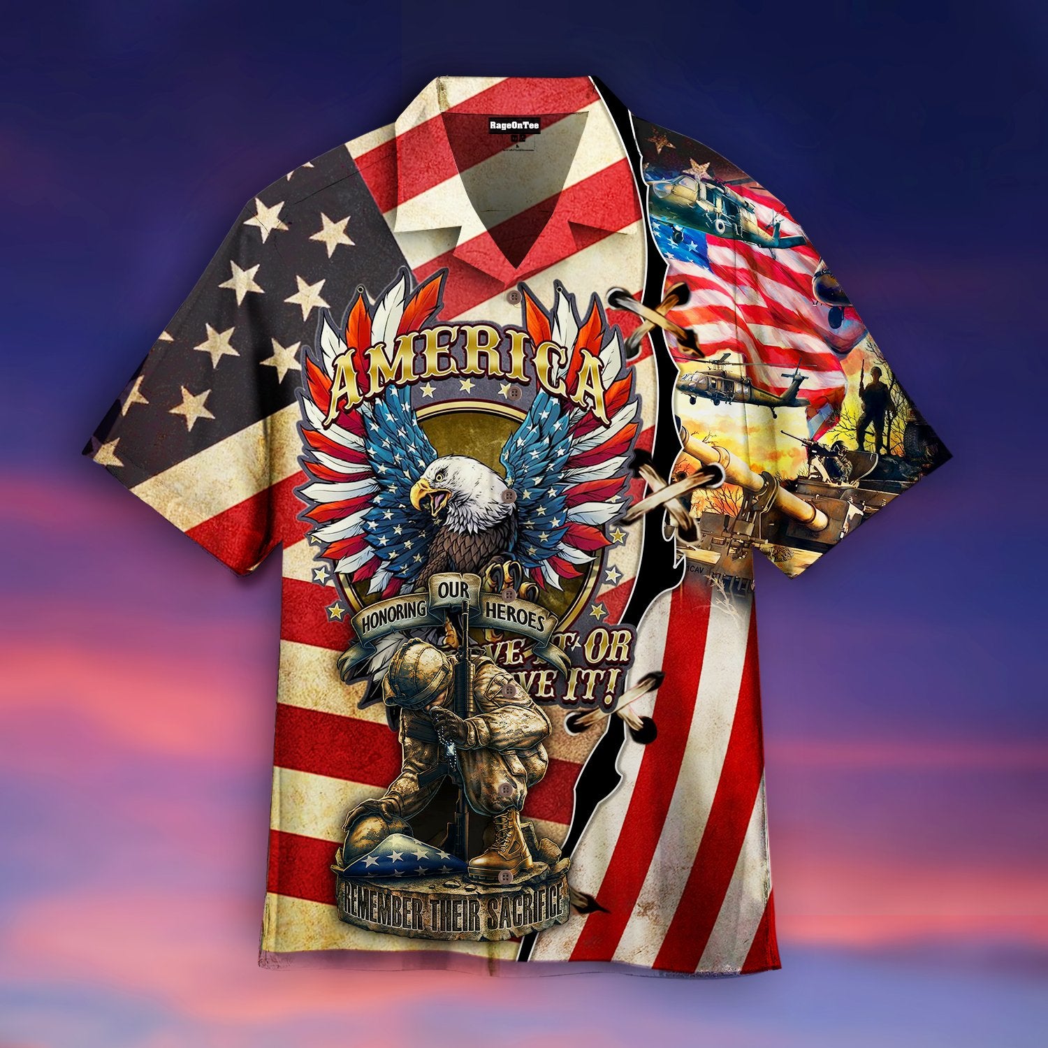 Soldier And Eagle American Hawaiian Shirt Pre10973