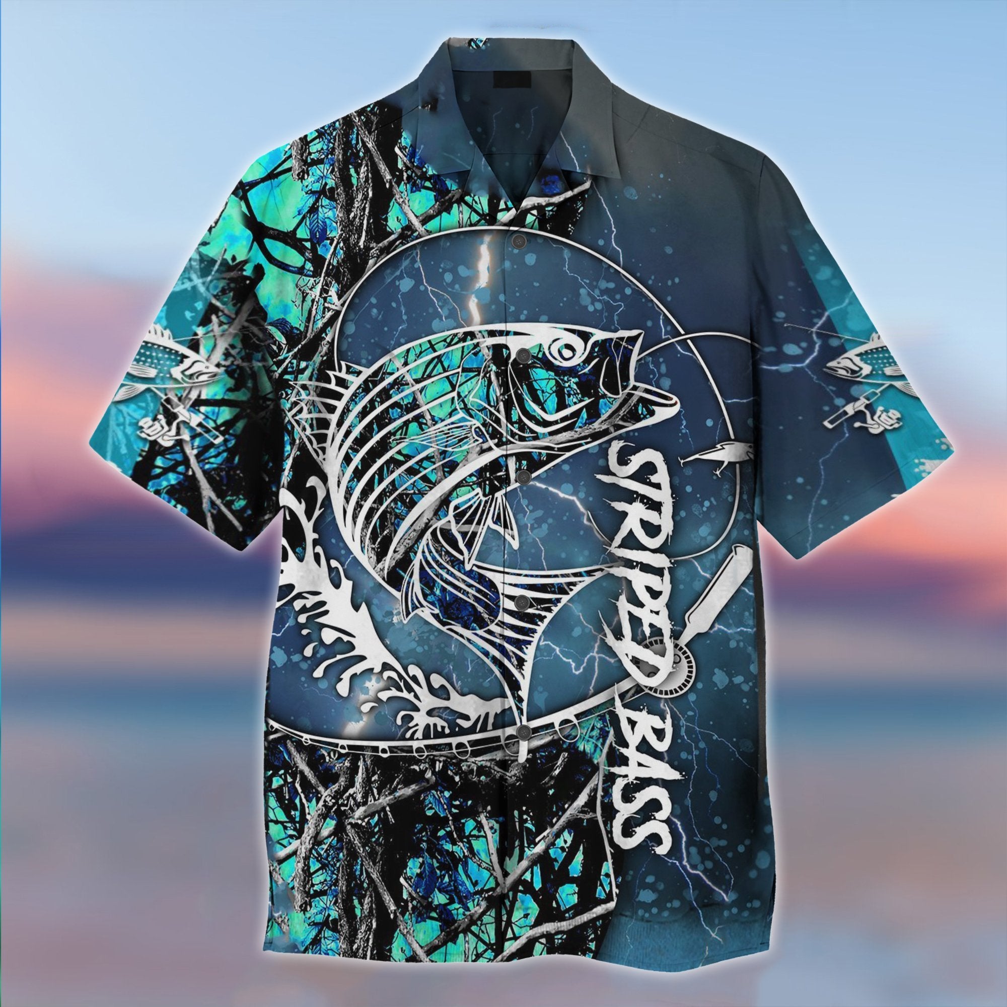 Striped Bass Fishing Water Camo Hawaiian Shirt Pre11212