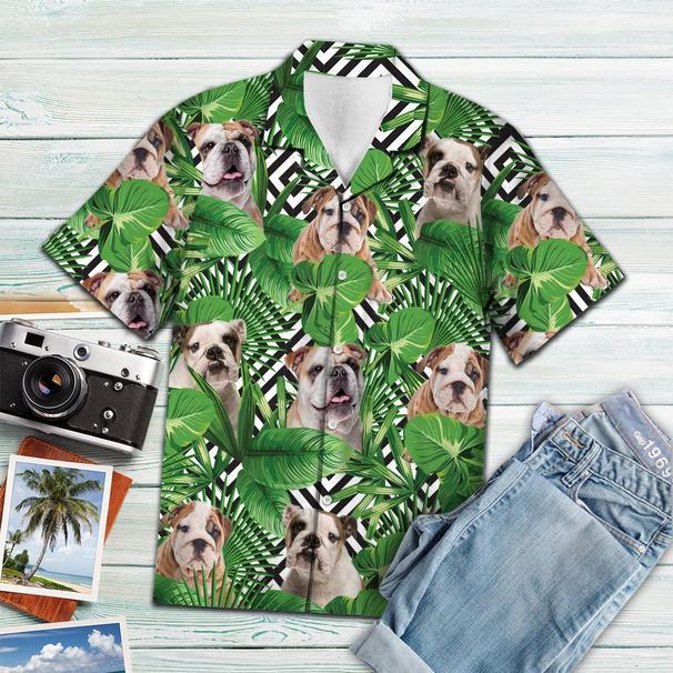 Summer Exotic Jungle Tropical Bulldog Hawaiian Shirt Pre10981