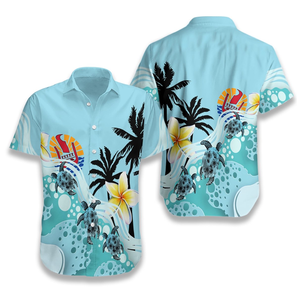 Tahiti Blue Turtle Hibiscus Hawaiian Shirt Pre11564