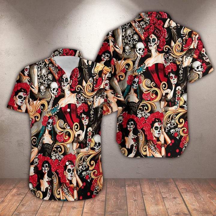 Tattoo Skull Girl Roses Hawaiian Shirt Pre11833 Tattoo Skull Girl Roses Hawaiian Shirt Pre11833