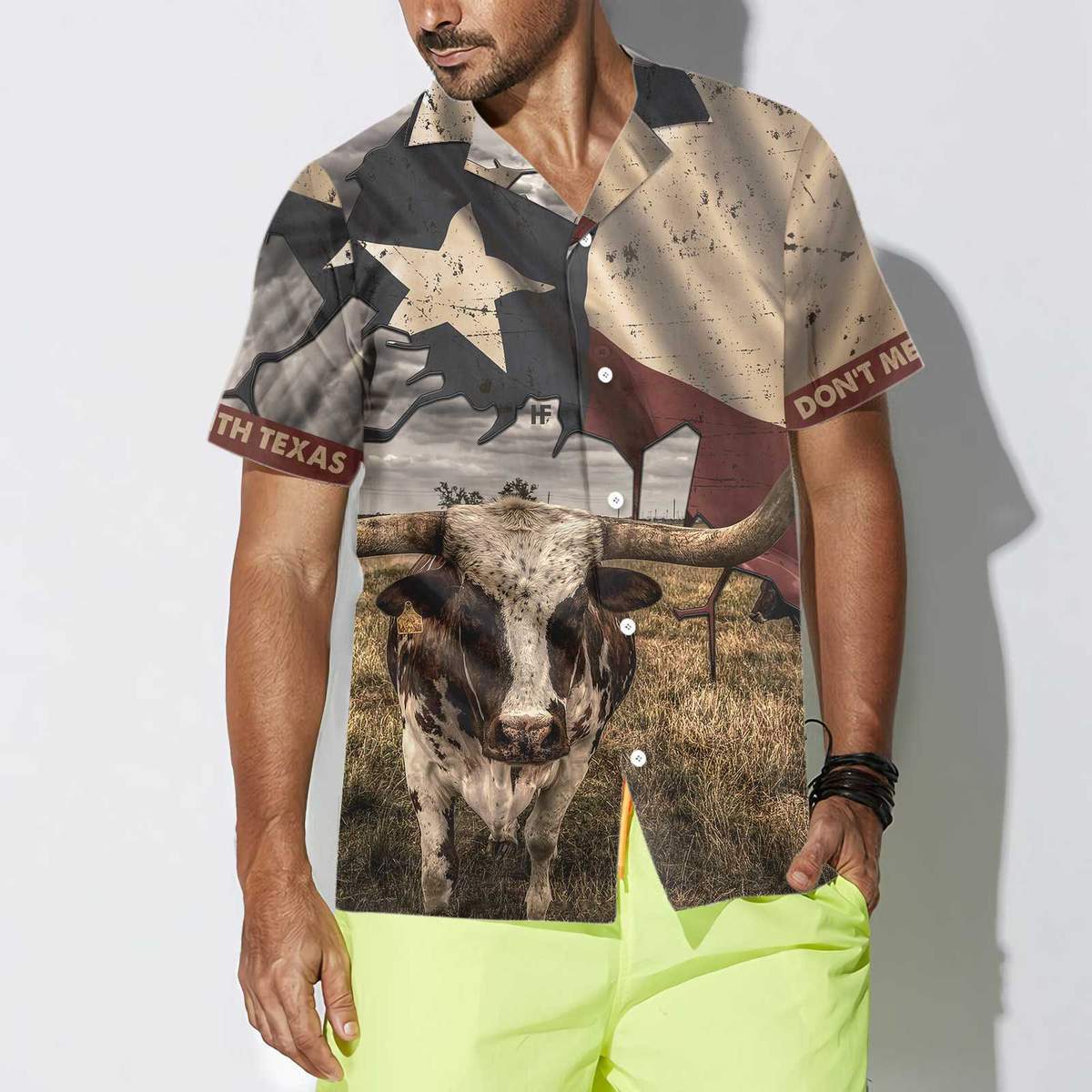 Texas Longhorn With Flag Unisex Hawaiian Shirt Pre12311
