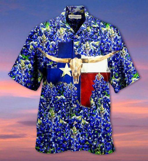 Texas Skull Bluebonnet Hawaiian Shirt Pre10146