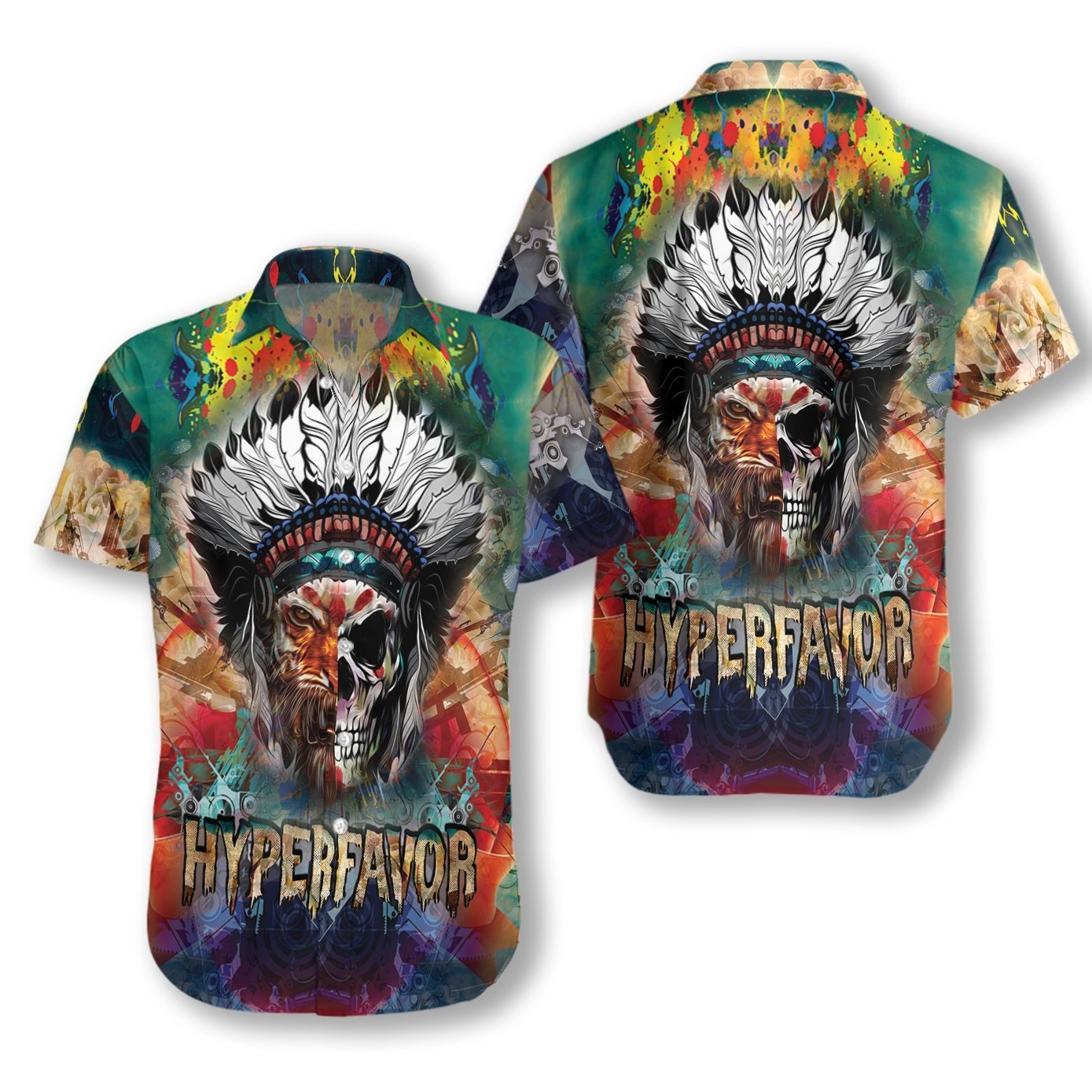 Tiger Indian Skull Hawaiian Shirt Pre11803