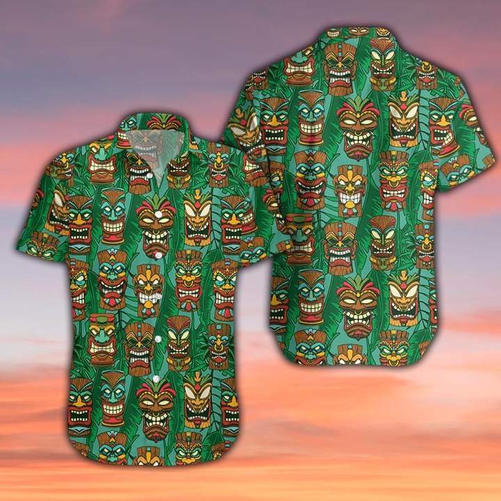 Tiki Palm Leaves Pattern Hawaiian Shirt Pre12185