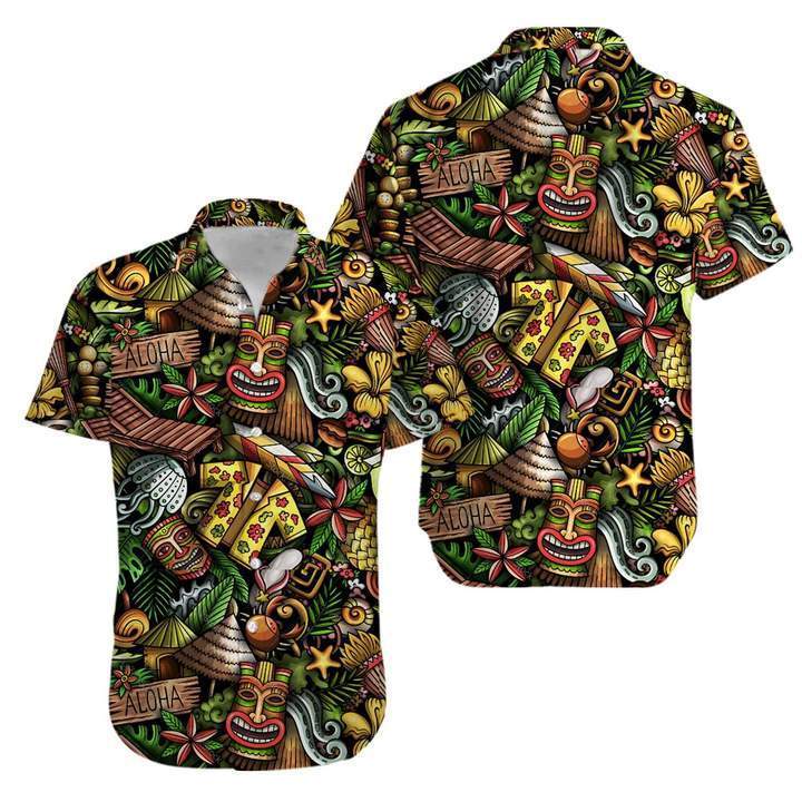 Tiki Tropical Beautiful Aloha Hawaiian Shirt Pre11750