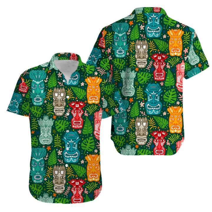 Tiki Tropical Green Aloha Hawaiian Shirt Pre11737