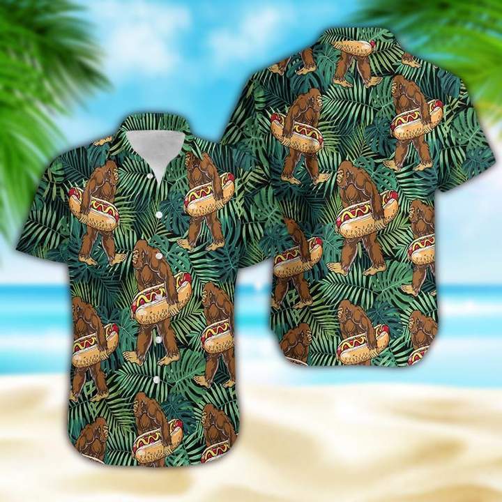 Tropical Bigfoot Carrying Hotdog Camping Hawaiian Shirt Pre10138