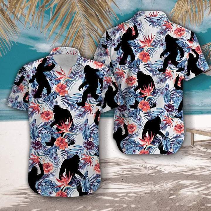 Tropical Flowers Bigfoot Camping Hawaiian Shirt Pre10137