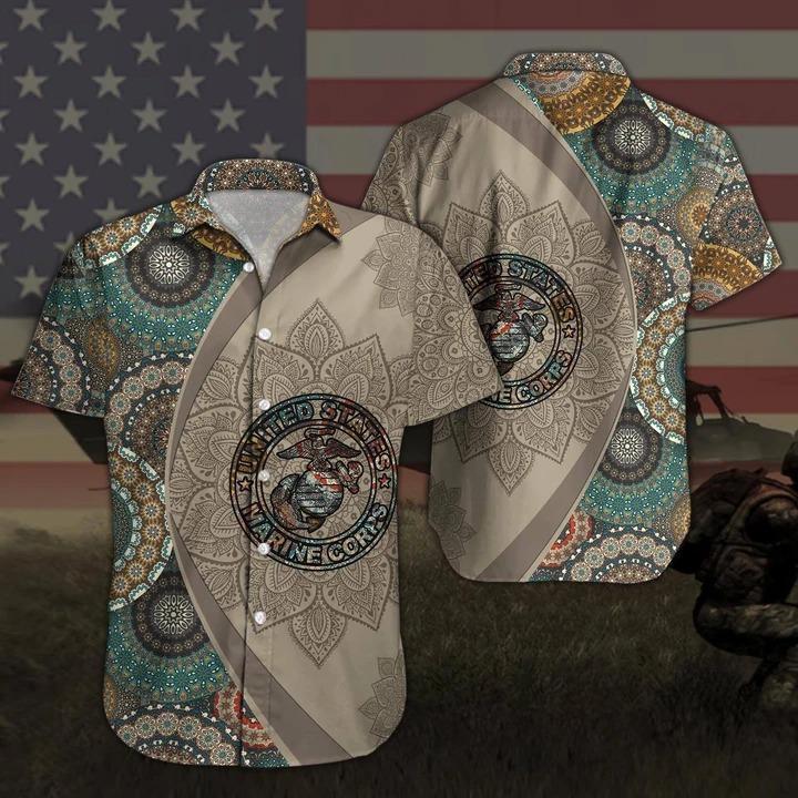 Us Marine Corps Mandala Brown Aloha Hawaiian Shirt Pre10025 Us Marine Corps Mandala Brown Aloha Hawaiian Shirt Pre10025