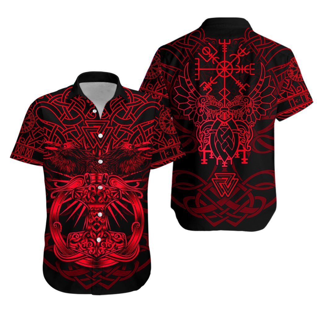 Viking Mjolnir Celtic Raven Version Red Hawaiian Shirt Pre12111 Viking Mjolnir Celtic Raven Version Red Hawaiian Shirt Pre12111
