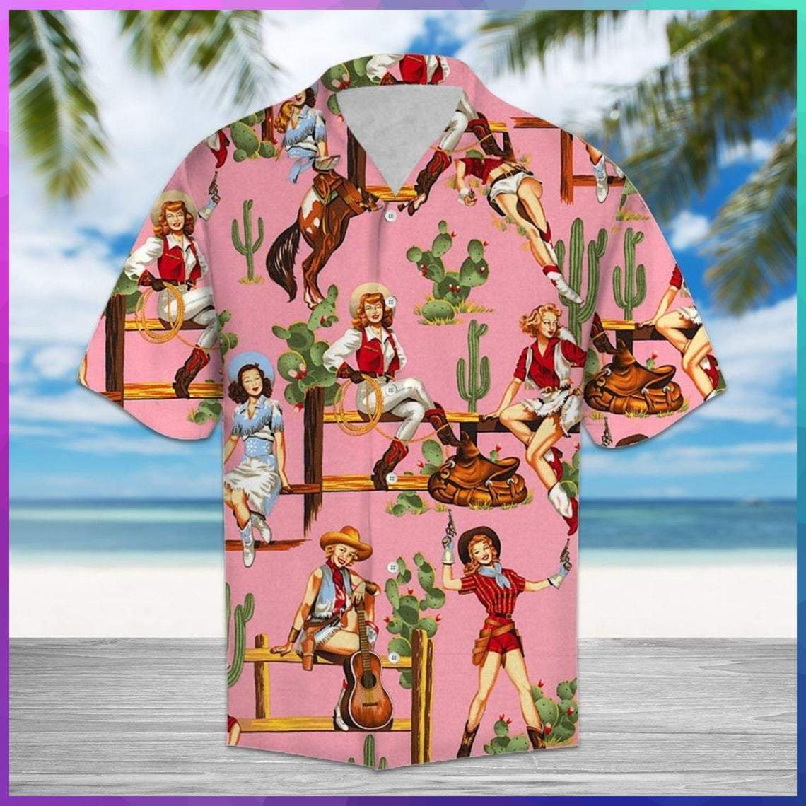 Vintage Cow Girl Hawaiian Shirt Pre10899