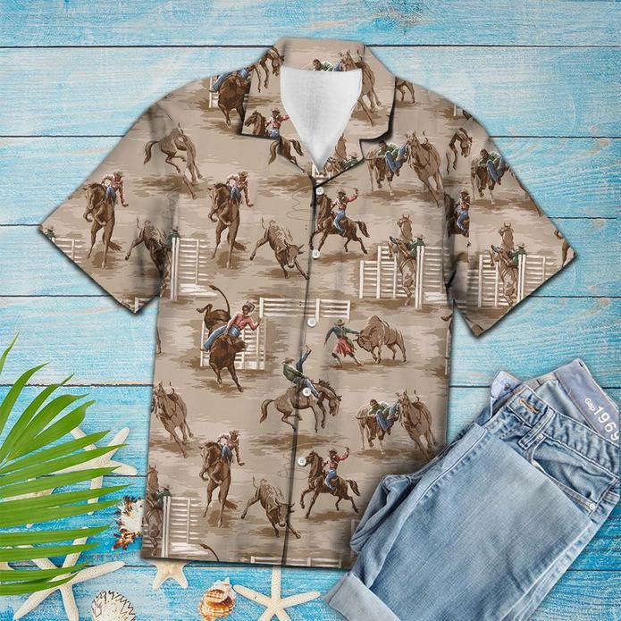 Vintage Cowboy Hawaiian Shirt Pre10592