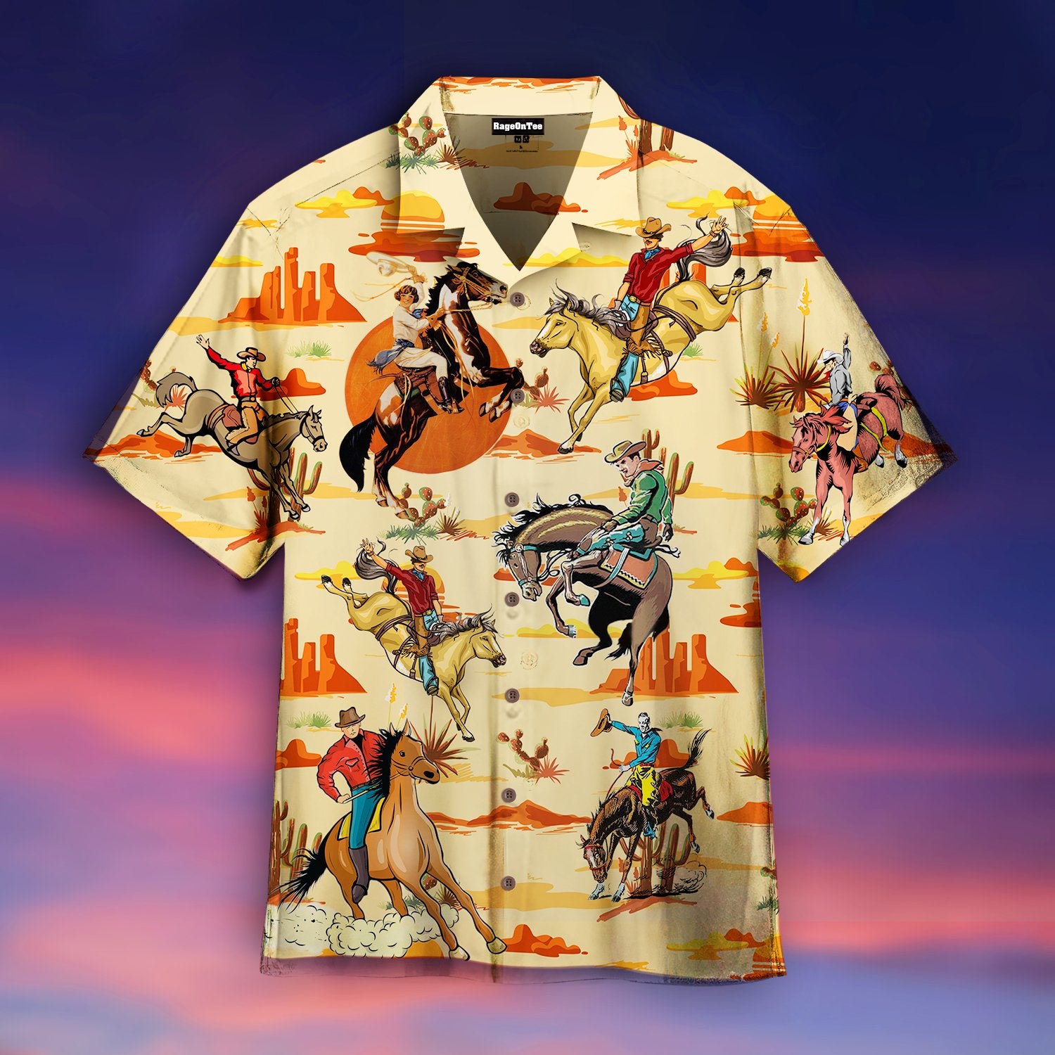 Vintage Cowboy Riding Horse Hawaiian Shirt Pre11037
