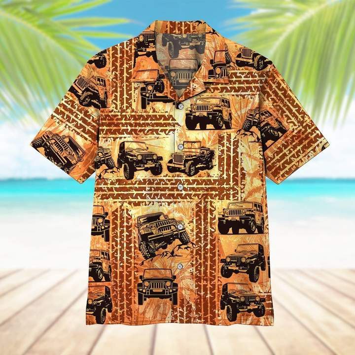 Vintage Jeep Tire Track Hawaiian Shirt Pre10095