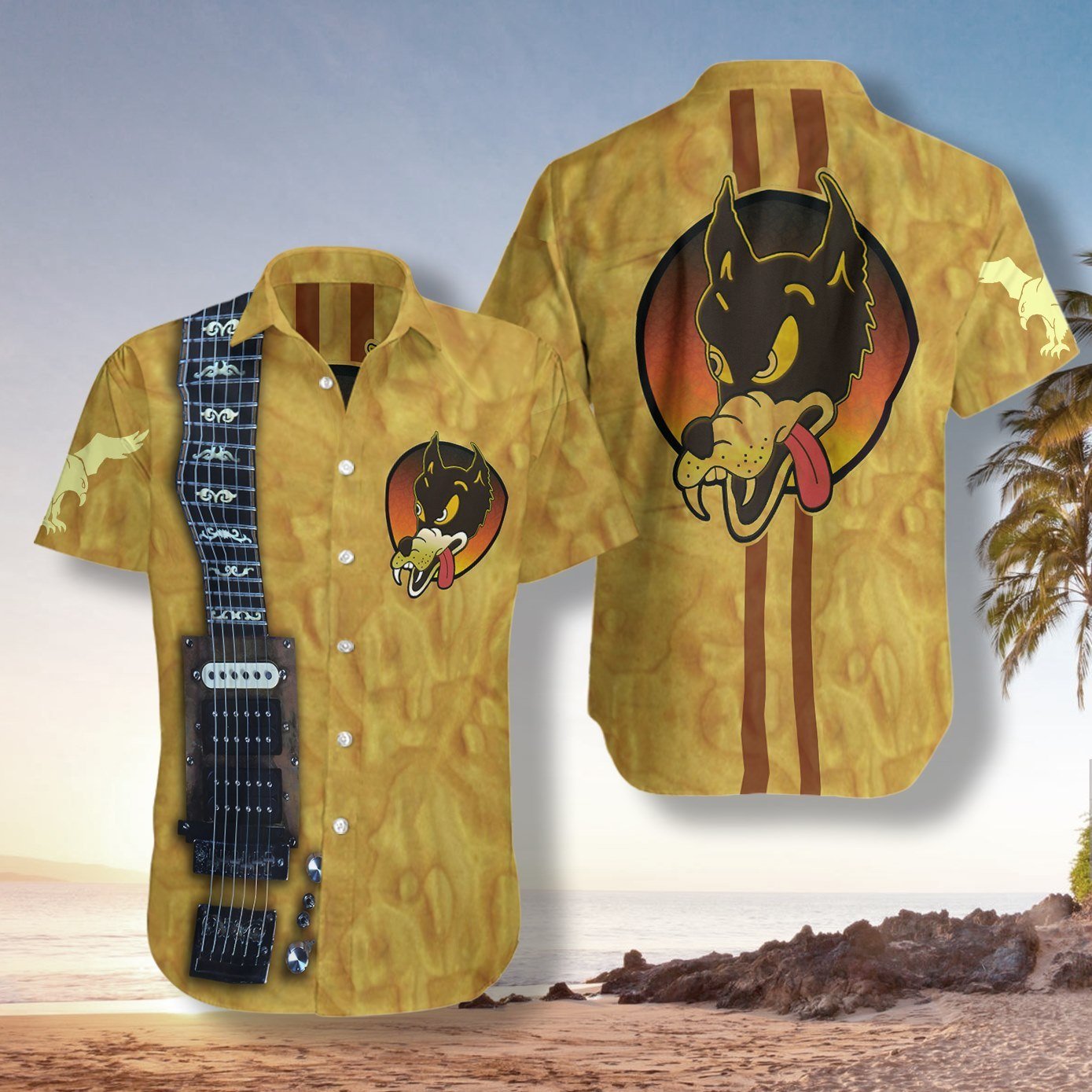 Wolf Guitar Hawaiian Shirt Pre10863 Wolf Guitar Hawaiian Shirt Pre10863