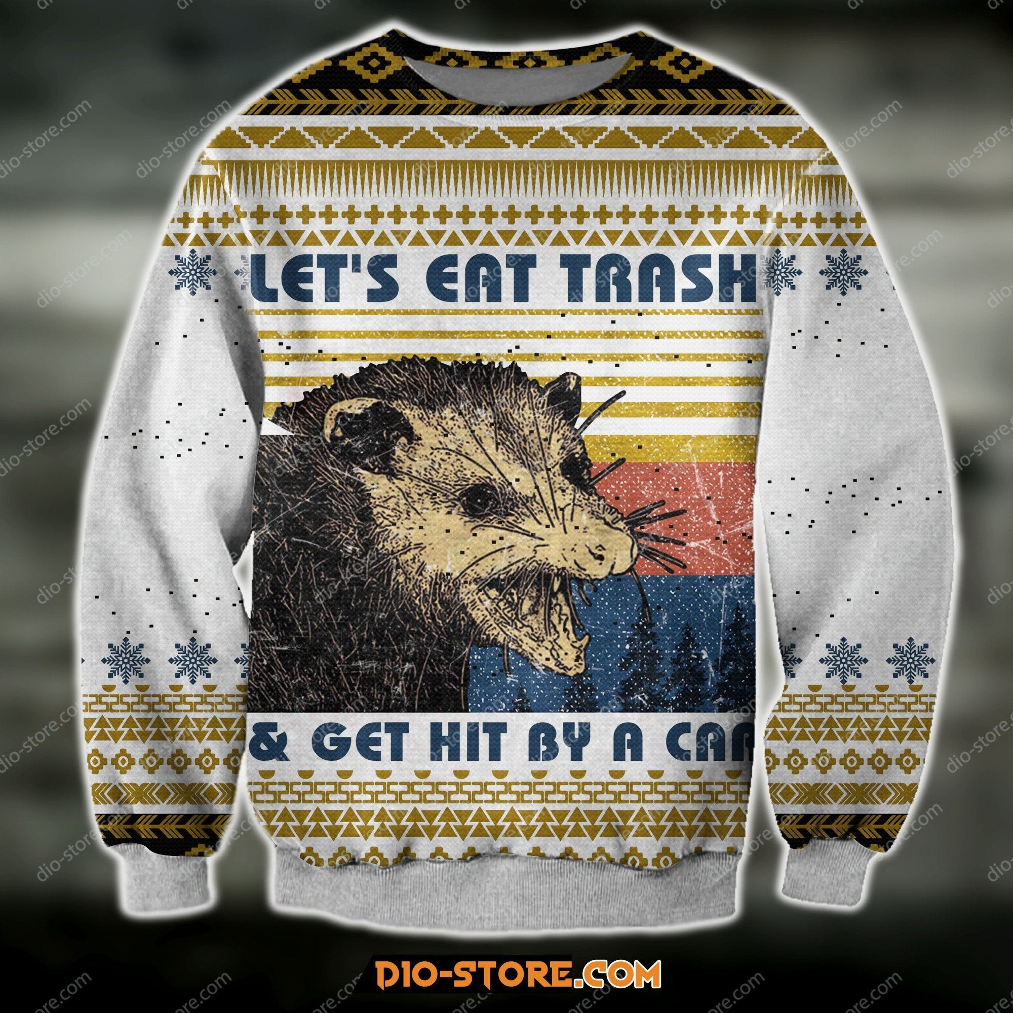 3D Knitting Pattern Lets Eat The Trash Get Hit By A Car Ugly Christmas Sweater Hoodie All Over Printed Cint10249