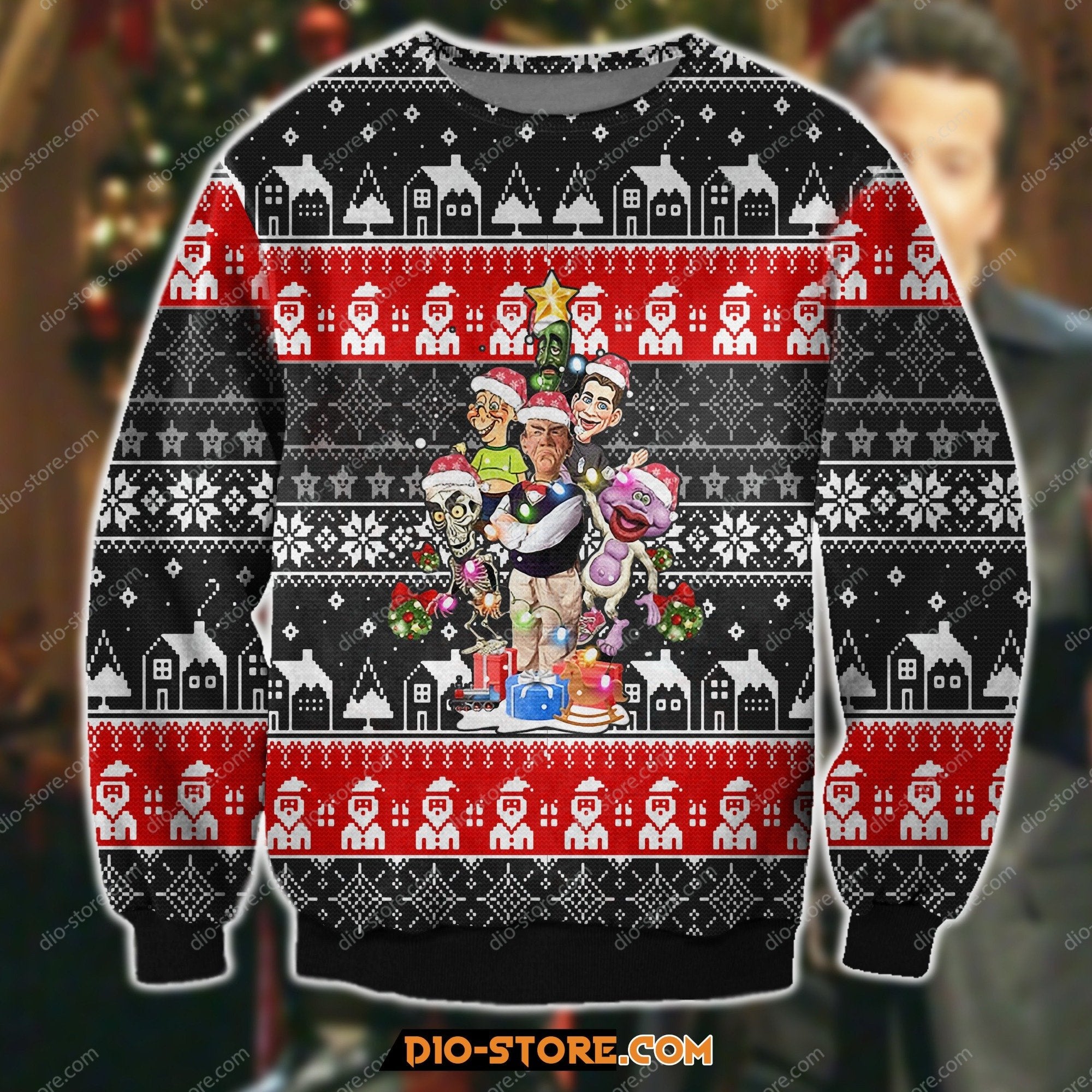 3D Print Knitting Pattern Jeff Dunham Christmas Tree Led Light Ugly Sweater Hoodie All Over Printed Cint10258