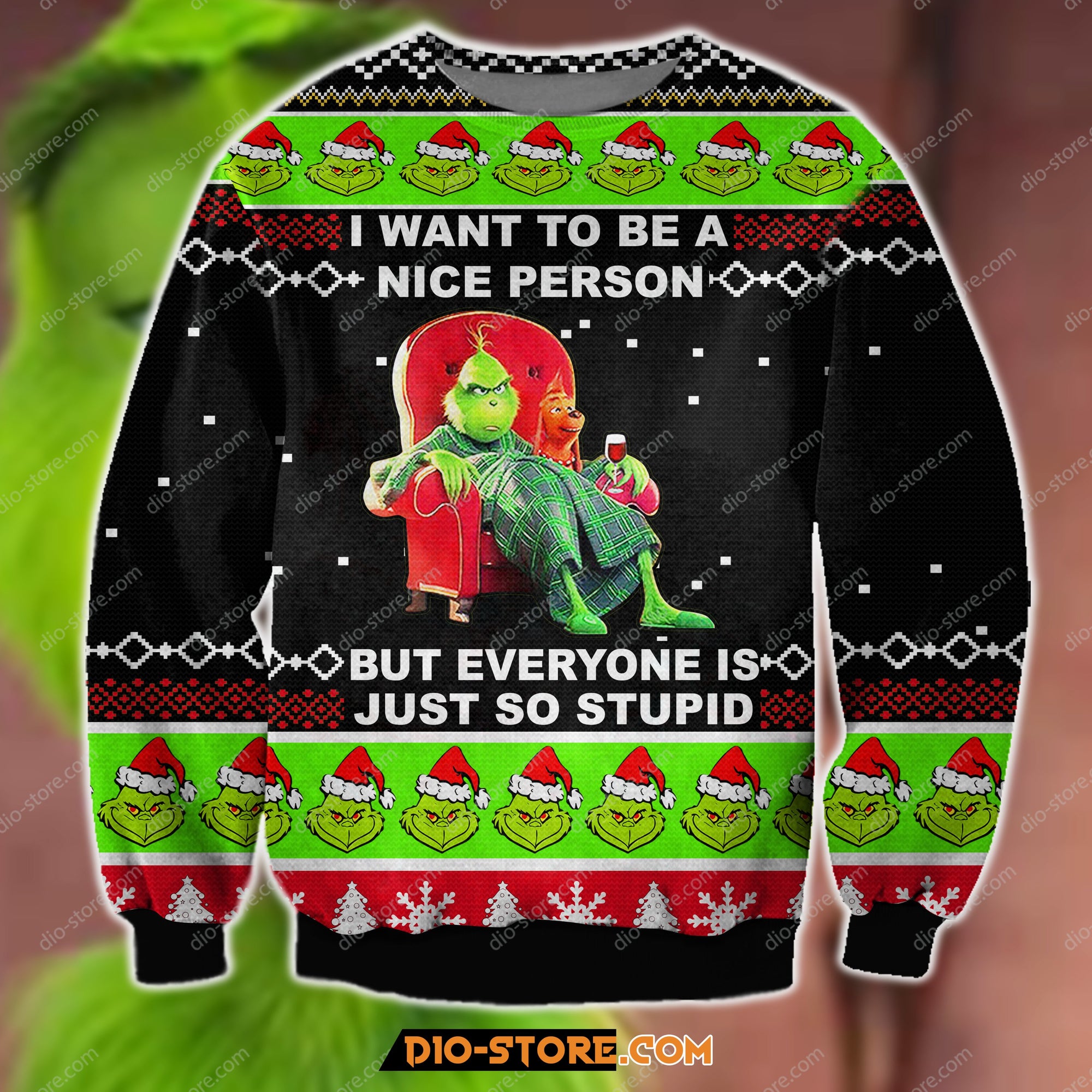 3D Print The Grinch - I Want To Be A Nice Person Ugly Christmas Sweater Hoodie All Over Printed Cint10234