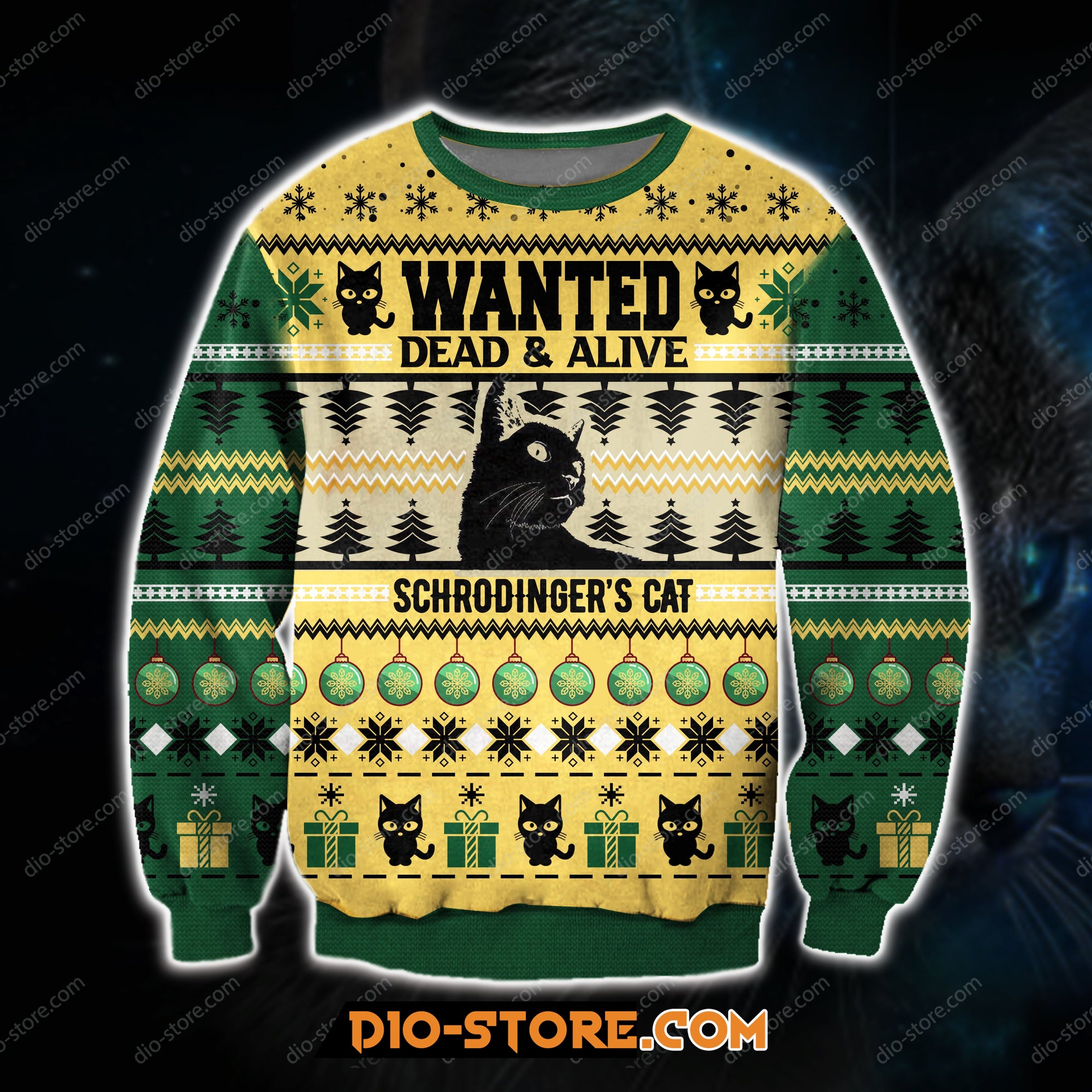 3D Printed Wanted Dead Alive Schrodingers Cat Ugly Christmas Sweater Hoodie All Over Printed Cint10203