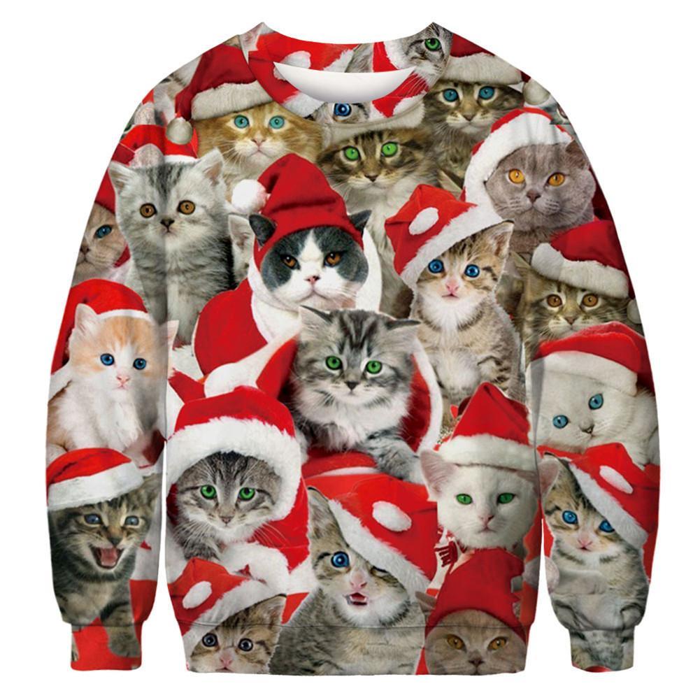 Adorable Cat With Red Hat 3D All Over Print Ugly Christmas Sweater Hoodie All Over Printed Cint10375 Adorable Cat With Red Hat 3D All Over Print Ugly Christmas Sweater Hoodie All Over Printed Cint10375