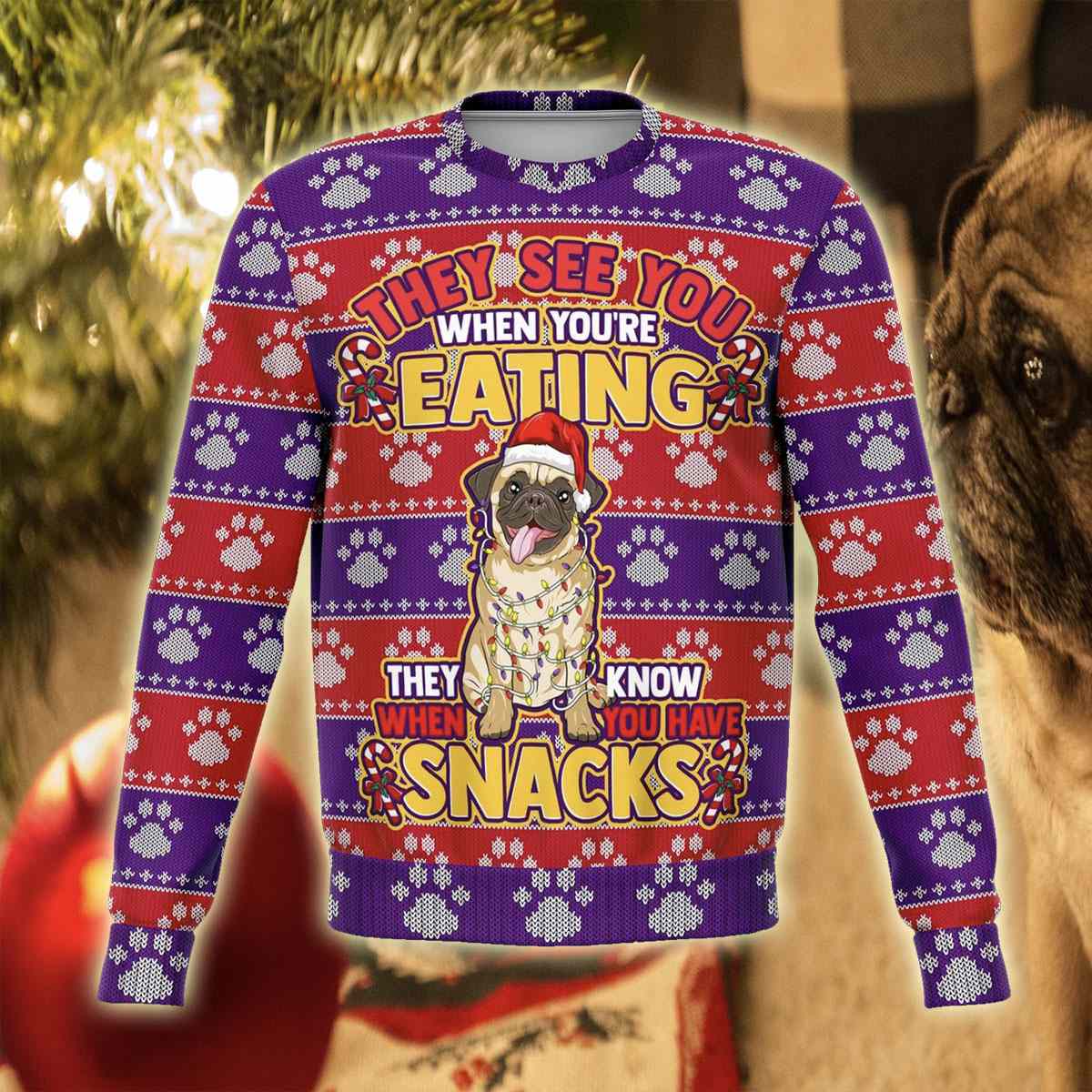 Adorable Pug Snacks 3D All Over Print Ugly Christmas Sweater Hoodie All Over Printed Cint10357 Adorable Pug Snacks 3D All Over Print Ugly Christmas Sweater Hoodie All Over Printed Cint10357