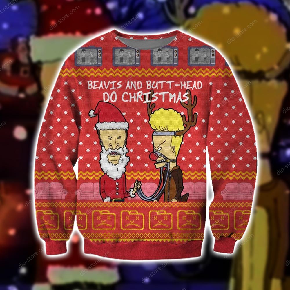 Beavis And Butt-Head Knitting Pattern 3D Print Ugly Sweatshirt Hoodie All Over Printed Cint10576