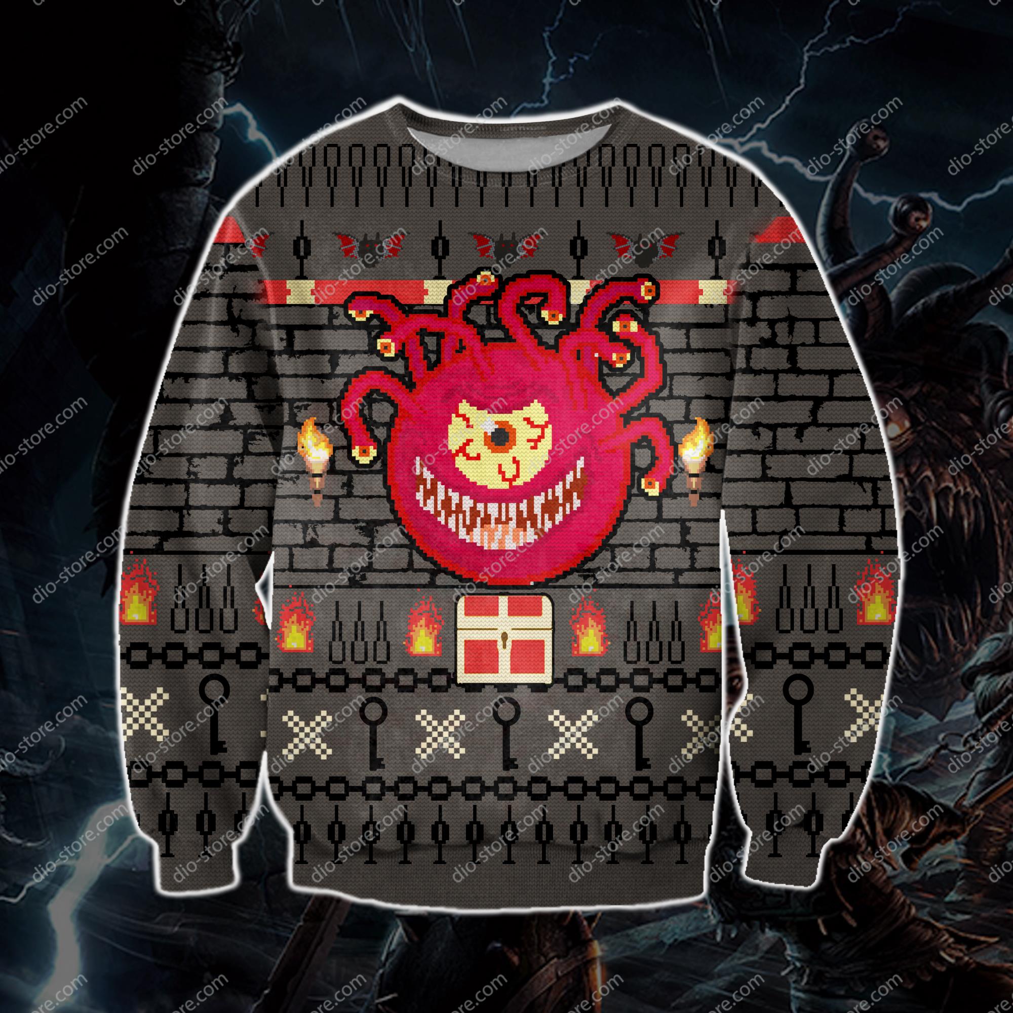 Beholder 3D Knitting Pattern Print Ugly Christmas Sweater Hoodie All Over Printed Cint10161