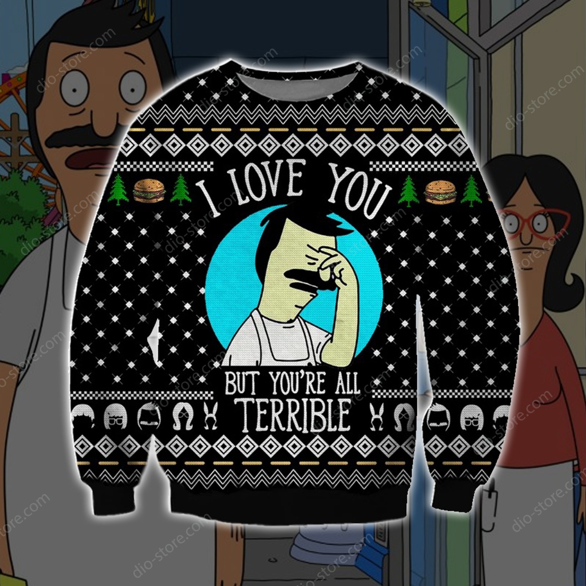 Bobs Burgers Knitting Pattern 3D Print Ugly Christmas Sweater Hoodie All Over Printed Cint10626 Bobs Burgers Knitting Pattern 3D Print Ugly Christmas Sweater Hoodie All Over Printed Cint10626