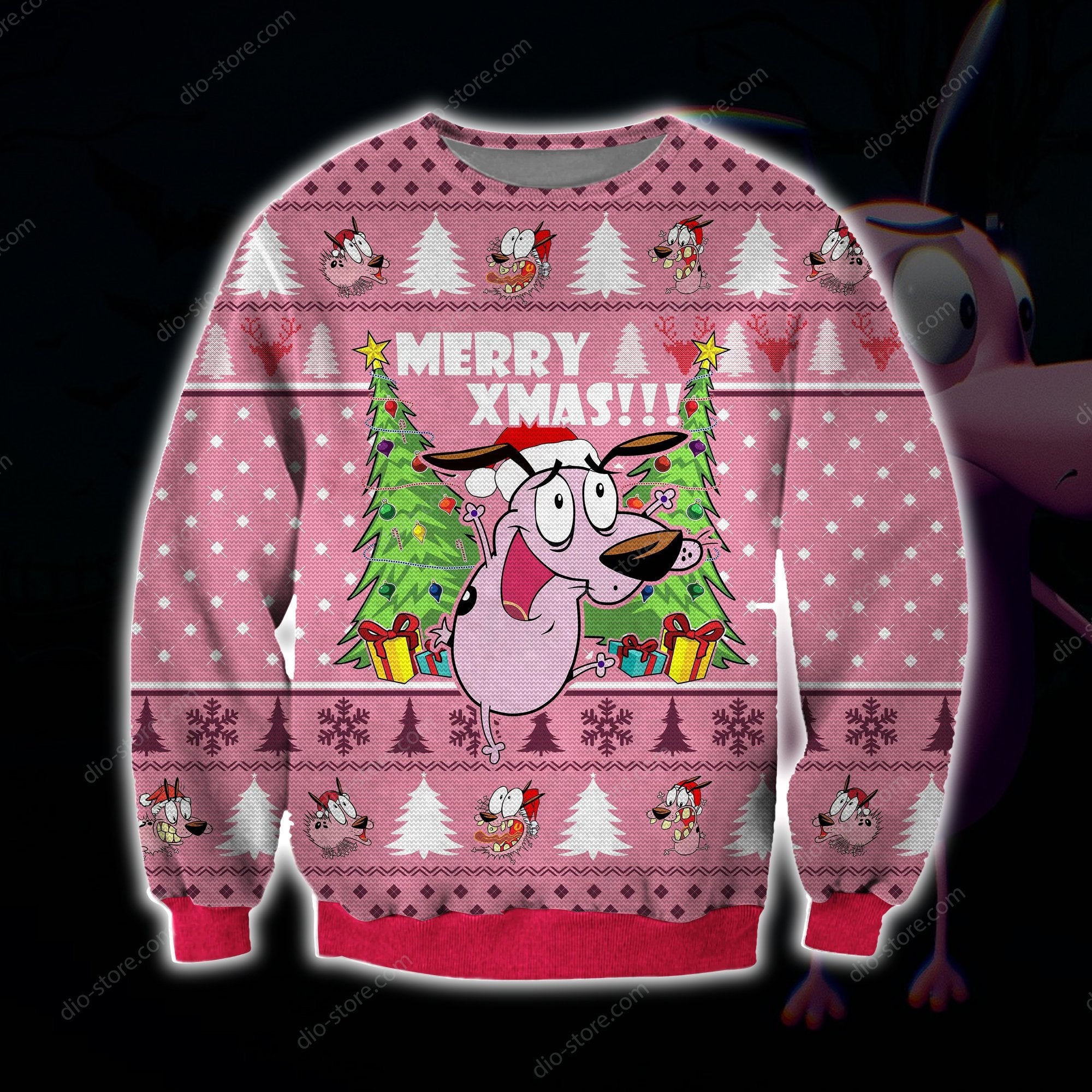 Cowardly Dog 3D Knitting Pattern 3D Print Ugly Christmas Sweater Hoodie All Over Printed Cint10598